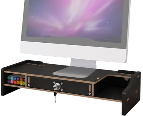 Computer Monitor Stand, Desktop Organizer Shelf - Desk Organizer with Drawer, Laptop Printer, TV Screen, Pen for Home, Dorm, Hotel, Restaurant, Apartment, Bedroom
