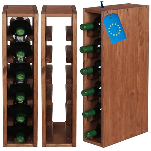 MODO24 Weinregal Massivholz für 6 Flaschen Stapelbar 60x12x30 cm Braun | Modulares Flaschenregal & Weinständer aus Holz, Dekorativer Getränkehalter & Kellerregal für die Küche, Wohnzimmer & Keller