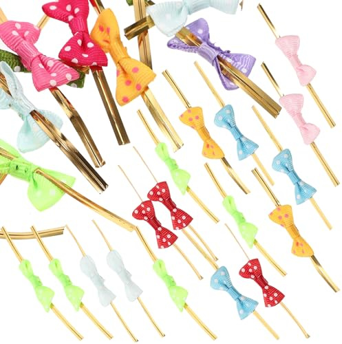 jojofuny Metallic Bindungen Twist Ties mit Schleife 100 Stück 8cm Verschluss für Back und Süßigkeitentüten Drahtverschluss für Gebäckverpackung und Geschenkbeutel Zufällige Farbe