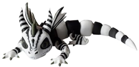3D-utskriven Ledad Drakefigur, Poserbar Skrivbordsdekoration | Randig fantasivarelse med ledad kropp för skrivbord, hyllor och visningsscener(Black)