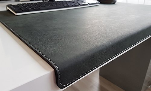 Gewinkelte Schreibtischunterlage mit Kantenschutz Nubuk Leder 70 x 47 Anthrazit