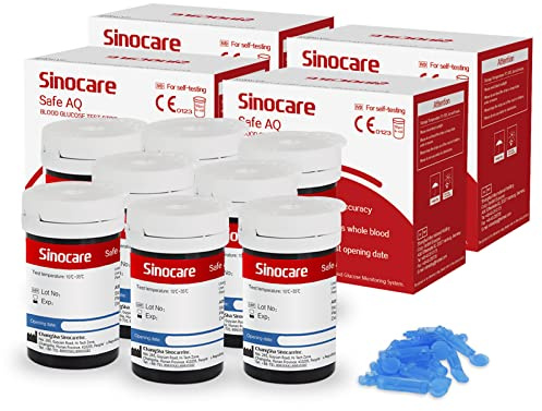 sinocare (Safe AQ) Blood Glucose Test Strips x 200 pcs, No Code | Diabetic Test Strips, for Safe AQ Smart Glucometer or Safe AQ Voice Blood Sugar Monitor or Safe AQ Air Blood Glucose Monitor