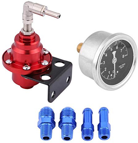 Fydun Regulador de Presión de Combustible Ajustable Universal Aluminio Coche 160 psi 1: 1 Kit de Medidor de Aceite(rojo)