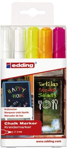 edding® Kreidemarker, Rundspitze, 2-3 mm, Mehrfarbig, 5er Packung