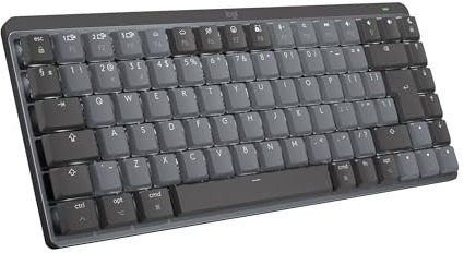 Logitech MX Mechanical Mini for Mac Wireless Illuminated Keyboard, Low-Profile Performance Switches, Tactile Quiet Keys, Backlit, Bluetooth, USB-C, Apple, iPad, QWERTY UK English - Space Grey