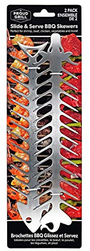 Proud Grill Slide & Serve BBQ Skewers - Mothers Day Gifts for Mom, Reusable Stainless Steel Barbecue Skewers for Grilling Shish Kabobs, Beef, Pork, Chicken, Shrimp & Vegetables - 12 Inch, Set of 2
