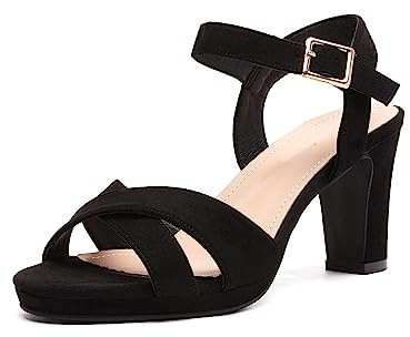 DREAM PAIRS Womens Sparkly Strappy Heel Sandals,Black/Suede,9