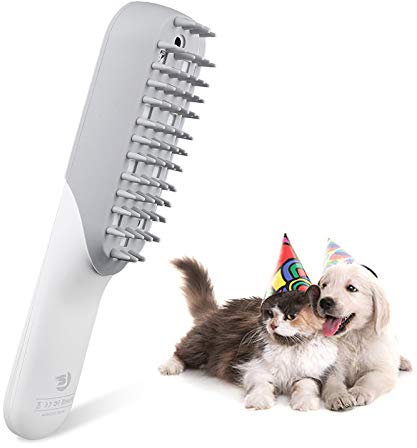 Namsan 2020-Neu Massagekamm für Haustiere Silikon Groom Hundebürste Katzenbürste mit Desodorierende Funktion USB-Aufladung, Grau