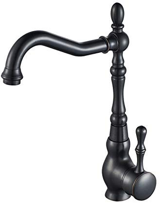 Wasserhahn Küche - Spültischarmatur, Retro Schwarz 360° Drehbar Messing Küchenarmatur, Kaltes Und Heißes Wasser Vorhanden, Einhand-Spültischbatterie, Einlochmontage Hoher Auslauf