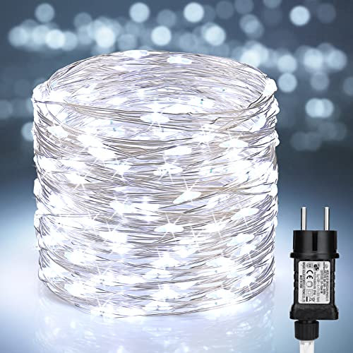 BrizLabs Stringa Luci Filo Rame 20M 200 LED Luci Natalizie Interno Impermeabile 8 Modalità Catene Luminose Esterno Decorazione per Alberi di Natale Giardino Casa Feste Matrimonio, Bianco Freddo