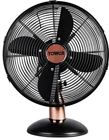 Tower T611000B Cavaletto Metal Desk Fan with 3 Speed Settings, 12”, 35W, Black and Rose Gold