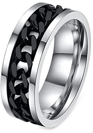 Epinki Trauringe Herren, 8MM Edelstahl Ringe Pärchen Anxiety Ring Spinner Ringe für Männer, Silber Schwarz, Gr.67 (21.3)