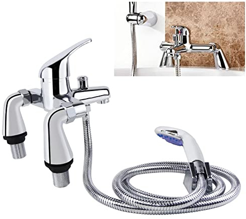 Bath Shower Mixer Tap with Shower Head, Modern Shower Mixer Taps Chrome Brass Bath and Shower Taps, 3 Modes Spray, with Wall Bracket, Hose and Fittings