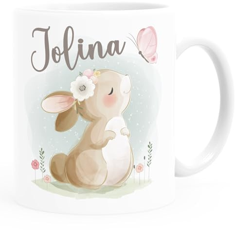SpecialMe® Kindertasse Kunststoff Tiermotive Bär, Hase, Fuchs mit Namen personalisierte Namenstasse für Kinder Kunststoff-weiss standard