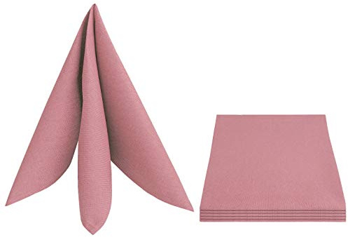 DecoHomeTextil Leinen Optik Servietten 4er-Set Eckig 50 x 50 cm Altrosa Abwaschbar Wasserabweisend Fleckschutz Pflegeleicht mit Saumrand