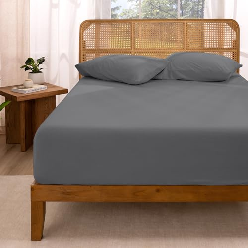 Bare Home 100% Organic Cotton Jersey Fitted Sheet - Twin XL Size - Ultra Soft - Deep Pocket Fitted Sheet - 100% Cotton - Ring Spun Yarns (Twin XL, Grey)