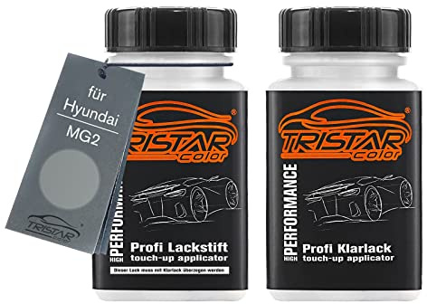 TRISTARcolor Autolack Lackstift für Hyundai MG2 Mangrove Green Metallic +1K | Set aus Basislack + Klarlack, Lackfläschchen mit Pinsel, je 50ml