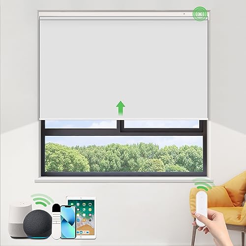 HOMEDEMO Elektrische Rollos Wiederaufladbare Verdunklungsrollo mit Motor & Fernbedienung, 60x120cm(BxH) Weiß, Rollo Innen ohne Bohren klemmfix/mit Bohren, Smart Rollo mit Alexa kompatibel
