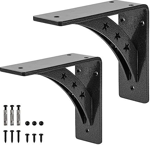 PICESA Heavy Duty Shelf Brackets，max Load 900 LBS,Premium Alloy Metal Mantel Brackets , (Set of 2) - Countertop Support Brackets (Black-Metallic Silver, 6 inch x 5 inch)