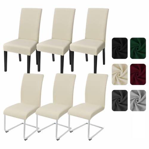 Yugarlibi Dining Chair Covers Set of 6 Stretch Kitchen Chair Covers Beige | Chair Covers for Dining Chairs 6, Elastic Chair Slipcovers, Washable Chair Covers for Dining Room Kitchen Banquet Ceremony