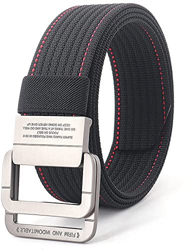 Canvas Web Unisex Canvas-Gürtel – Doppel-D-Ring-Schnalle,Lässiger,Atmungsaktiver Gurtbandgürtel Für Männer Und Frauen,Schwarz-Roter Pullover,Lochloser Arbeitsgürtel,Geeignet Für Freizeit Und R