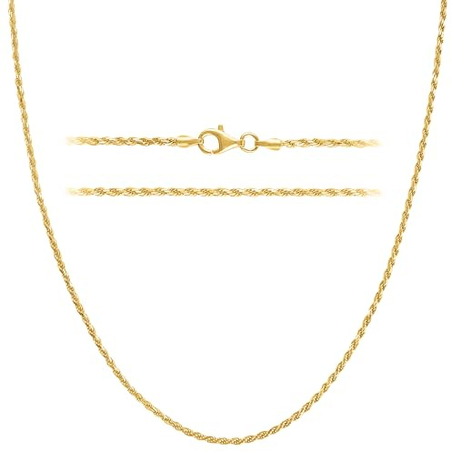 KISPER Solid 18K Gold Over 925 Sterling Silver Italian Diamond-Cut 1.5mm Braided Rope Chain Necklace - for Men & Women with Lobster Clasp - Made in Italy, 18