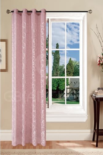 GBiancheria Tendaggio Tenda MARTA Ricamata con anelli in alluminio mis 140x290cm (Rosa)