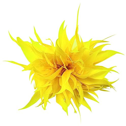 ihreesy Elegante Brosche Damen Feder, Vintage Haarschmuck Brosche Party Kleidung Dekor Kopfschmuck Hochzeits-Brosche Damen-Feder-Brosche Feder-Blumen-Brosche Feder Stirnband Kopfschmuck,Gelb