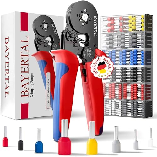 Bayertal® Crimpzange Set mit 2000 Aderendhülsen – Vierkant-Pressung für präzises Crimpen von Kabeln & Drähten – Aderendhülsenzange 0,25–10 mm², professionelles Werkzeug für Elektriker & Heimwerker