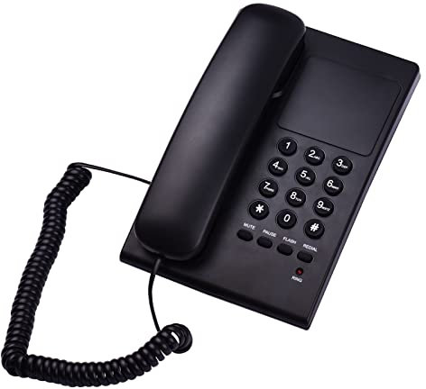 Telefono con cavo nero Scrivania Telefono Fisso Supporto per telefono per montaggio a parete Campanello/Auricolare Ricevi Controllo del Volume Flash Funzione Silenzioso Ricomporre per Hotel Ufficio