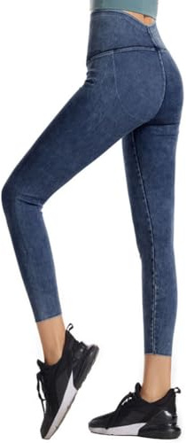 Onsoyours Jeggings da Donna Jeans Leggins a Vita Alta Stretchy Treggings Yoga Pantaloni Casual Slim Pantaloni Jeggings Elasticizzati Attillati in Denim B Blu Scuro S
