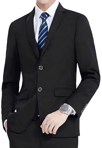 Mens Casual Slim Fit Suit Jacket One Button Business Suit Jackets Notched Lapel Business Daily Lightweight Blazer (M,2 Buttons Black)