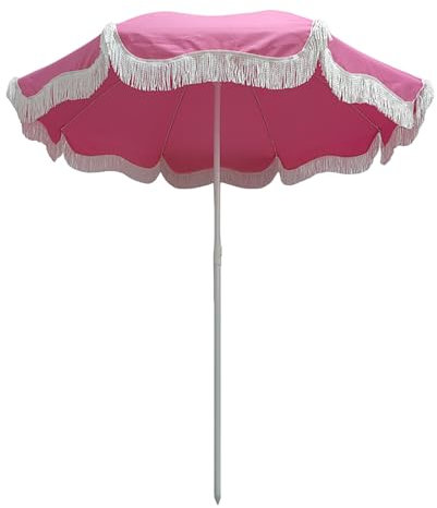 ELZEM Rose Parasol De Jardin Extérieur Avec Frange 1.8m Parasol Balcon Inclinable Parasol Plage Anti Uv Parasol De Plage Portable Hauteur Réglable Avec Sac De Transport Pour Balcon Patio Terrasse