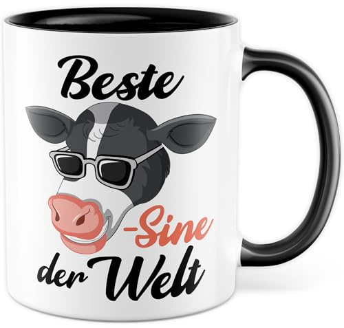Cousine Tasse mit Spruch, Geschenk Beste COW-sine der Welt - Kaffeetasse aus Keramik 330ml - Cousine Familie Cousinen Freundinnen Verwandte Verwandschaft Geschenkidee (Weiß/Schwarz)
