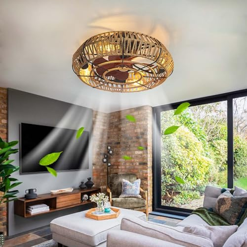 Fachae Ventilateur Plafond Avec Lumiere Rétro E27 Cage Ventilateur De Plafond Silencieux Avec Lumiere Et Telecommande 6 Vitesses Chambre Lustre Réversible Silencieux Industriel