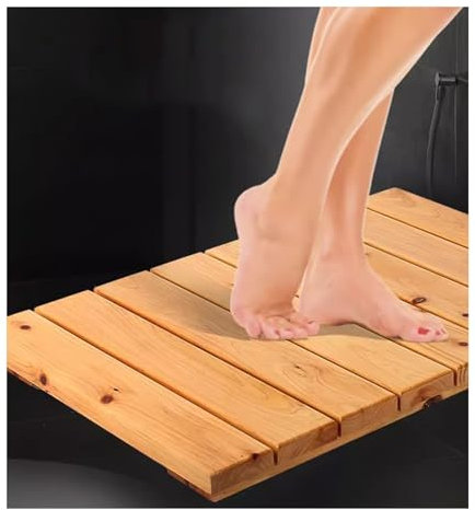 Caillebotis douche,caillebotis bois,Tapis de bain en bambou , Grille de bain antidérapante en bois massif – Tapis de douche, salle de bain, sauna, spa, Personnalisable(Natural,W60xL100cm/W24xL39in)
