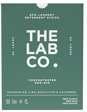 The Lab Co. Laundry Detergent Strips Washing Sheets | Eco Ultra-Concentrated | Non-Bio for Sensitive Skin | Non-Toxic Fragrance | EDC-Free | Lab-Tested | Refreshing Lime Eucalptus Cucumber | 64 Loads
