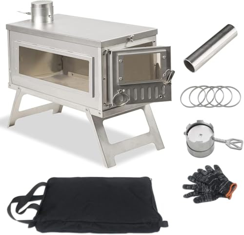 Generic Estufa de leña plegable multifuncional de 16.6 pulgadas, tienda de campaña de otoño e invierno, calefacción interior, camping, desierto, supervivencia, barbacoa al aire libre (vidrio)
