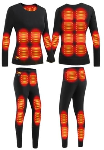 CJJZFO Beheizbare Unterwäsche Damen Winter Wärmende: 28 Zonen Beheizte Thermounterwäsche Set USB Elektrisch Beheizte Kleidung Top Hose 3 Gang Temperaturregelung (Schwarz, XXL)