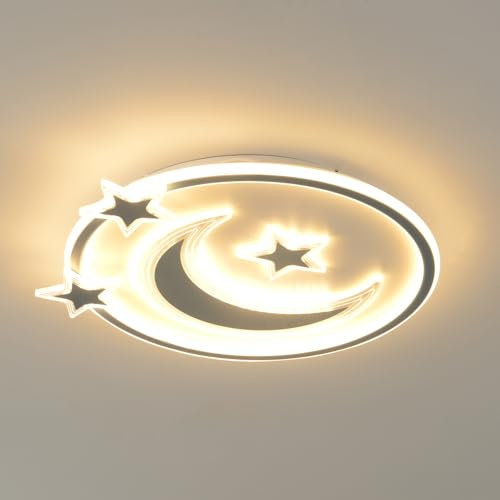 kangten Stern Mond Deckenleuchte Hängelampe mit Einem Sternmotiv Kronleuchter LED Kinderlampe mit Fernbedienung Wohnzimmer Kinderzimmer Esszimmer