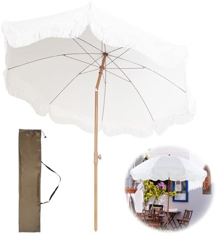 Parasol de plage avec inclinaison et franges, protection UV50+, imperméable, portable, 2 m, pour extérieur, terrasse, balcon, terrasse, piscine avec sac de transport