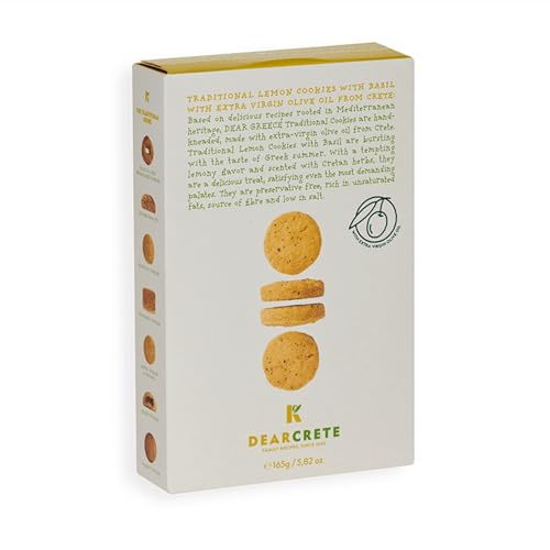 Dear Greece Biscotti Limone e Basilico | Biscotti Greci | 2x165g | Biscotti greci artigianali al limone e basilico con olio extravergine di oliva.
