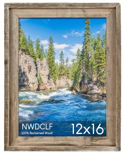 NWDCLF Rustic 12x16 Picture Frame, Reclaimed Barnwood Photo Frame with Real Glass, Distressed Natural Wood Frame for Wall Mount, Farmhouse Country Home Office Cabin Décor