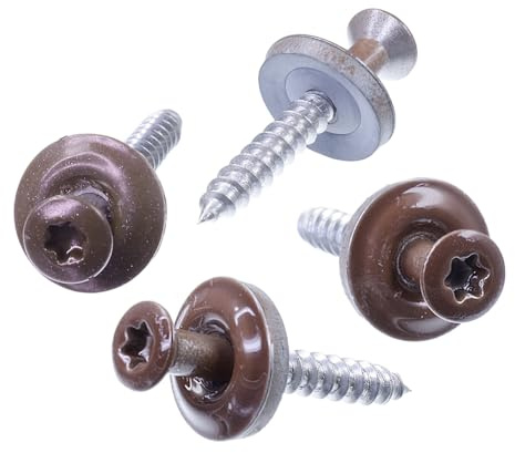 SECCARO Vite idraulica 4,5 x 60 mm, RAL 8011 marrone noce, acciaio inossidabile A2, disco di tenuta in EPDM da 15 mm, TX/esagono incassato interno, 75 pezzi