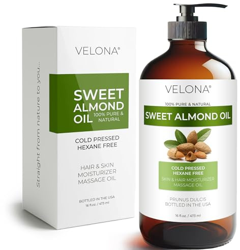 velona Sweet Almond Oil - 16 Fl Oz in Glass Bottle | 100% Pure and Natural Carrier Oil |Cold Pressed | Skin, Hair, Body & Face Moisturizing | Use Today - Enjoy Results…