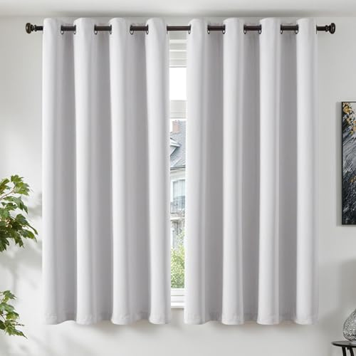 TOPICK Gardinen mit Ösen Vorhänge Blickdicht Verdunklungsvorhänge Curtains 175x140 cm 2er Set Türvorhang Vorhänge Wohnzimmer Fensterdekoration Übergardinen Schlafzimmer Ösenvorhänge Grau-weiß