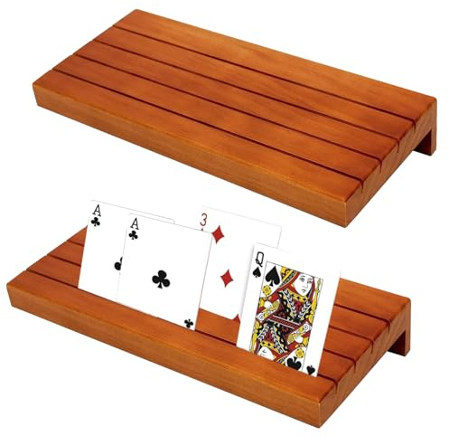 Begonia 2 Stück Kartenhalter Kinder, 24cm Spielkartenhalter Kartenständer, Kartenhalter Spielkarten Holz, Spielkarten Aufbewahru Freisprech Kartenständer für Kinder Senioren Erwachsen