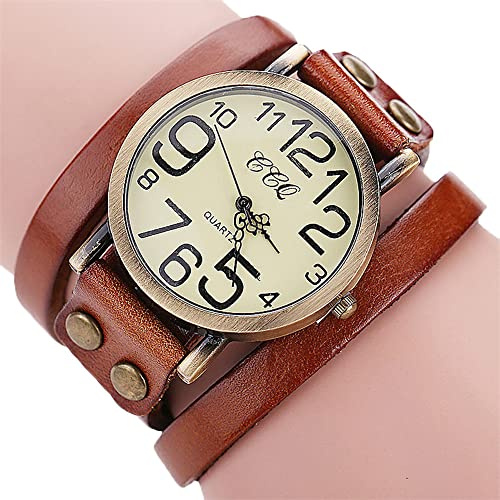Klocka kvarts kvinnor ko märke armbandsur män armband co läder herrklocka inga batteriklockor kvinnor, Kaffe, En storlek