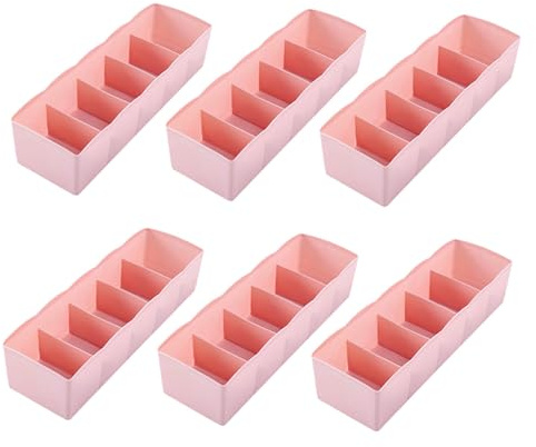 FUNNETOYU Set 6 Scatole per Armadio in Plastica Rosa, Organizer per Biancheria Intima e Calzini, Facile da Riporre e Elevata Capacità di Carico, per Uso Domestico