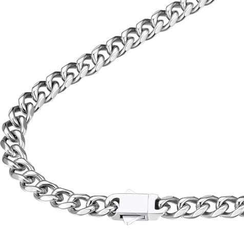 FindChic Miami Panzerkette aus Edelstahl Breite 6/9MM Kubanische Dicke Kette Länge 45/50/55/60/65/71/76cm